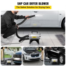 VEVOR Car Air Dryer Blower, 5.0HP Powered Temp High Velocity Car Dryer Air Blower 180 CFM 110V 5-20P (20A) Plug, with Casters & 20' Flexible Hose & 2 Air Jet Nozzles for Car Wash Water Drying Machine