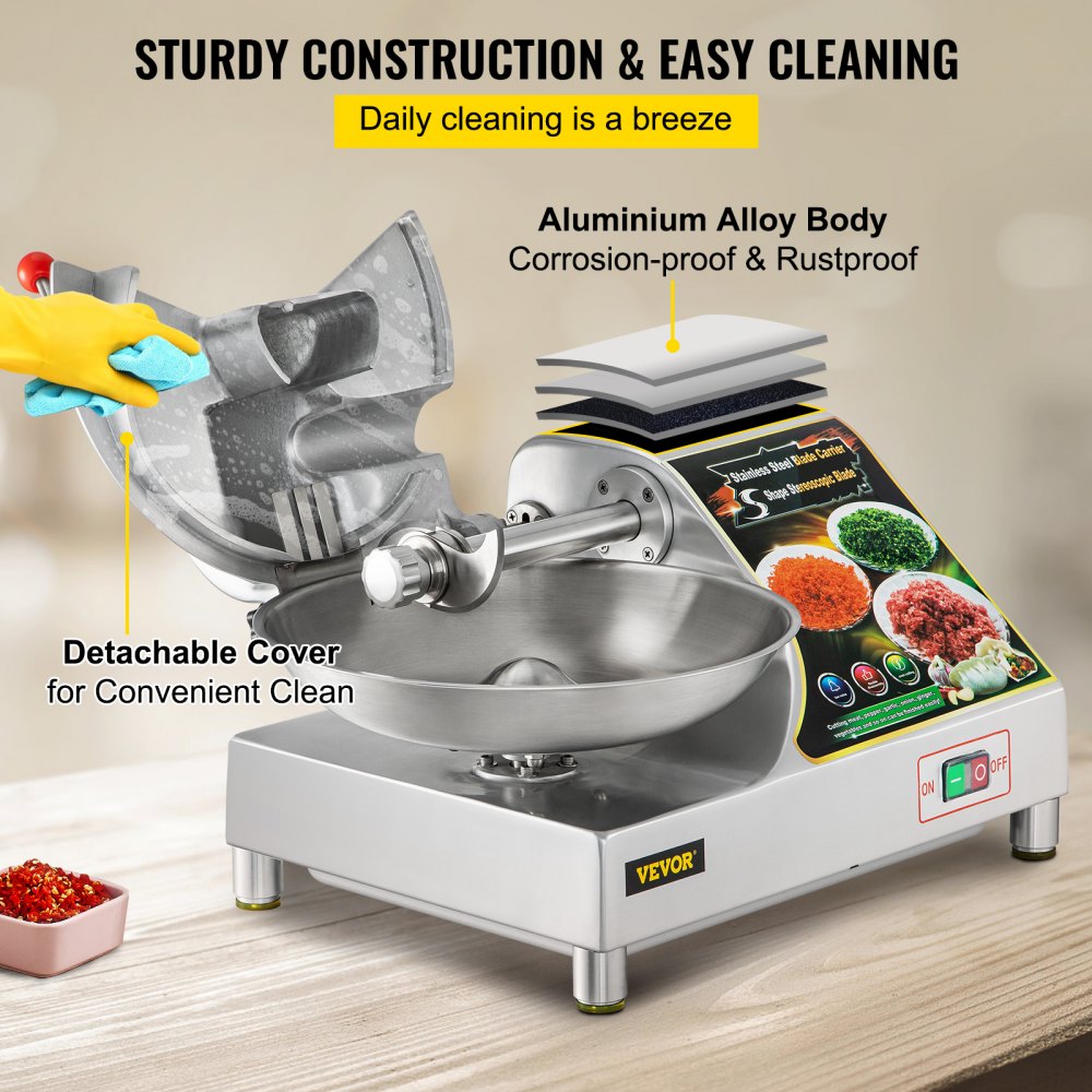 VEVOR Meat Blender and Grinder Electric, 400W Meat Chopper, Heavy-duty Food Processor with 10 L Stainless Steel Bowl and Sharp Blades, Multifunctional Food Chopper for Meat, Fruit, Vegetable, Nuts