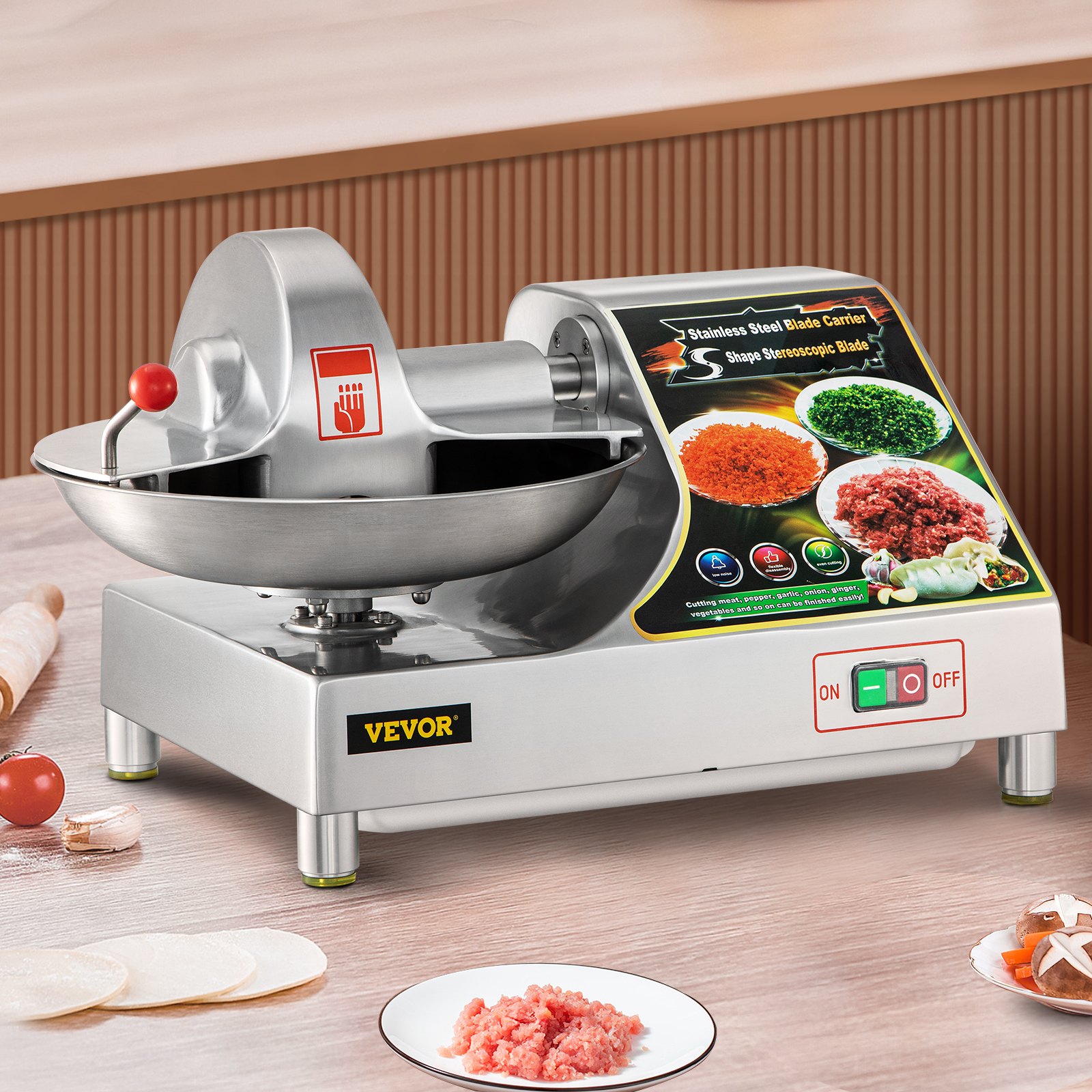 VEVOR Meat Blender and Grinder Electric, 400W Meat Chopper, Heavy-duty Food Processor with 10 L Stainless Steel Bowl and Sharp Blades, Multifunctional Food Chopper for Meat, Fruit, Vegetable, Nuts