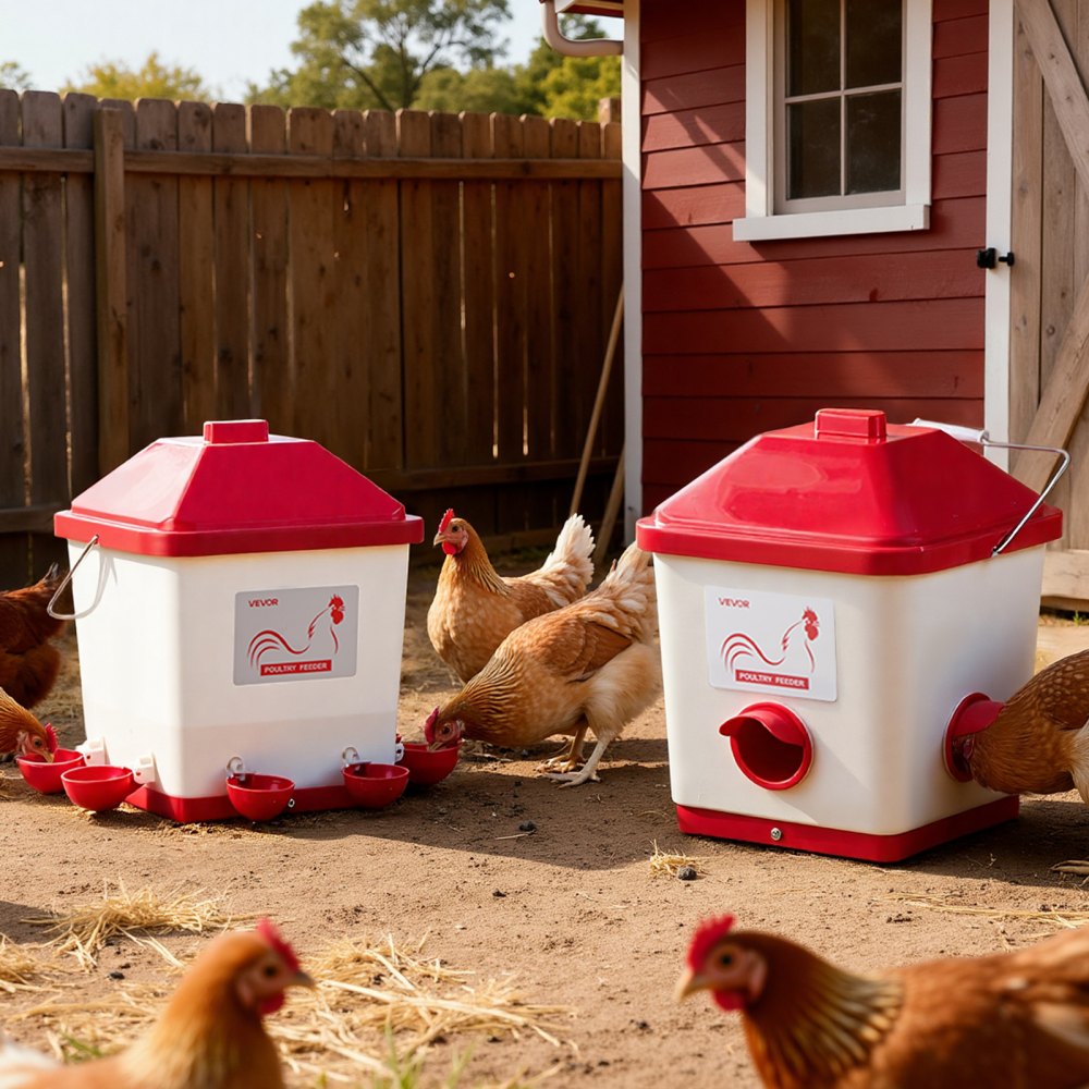 VEVOR Automatic Chicken Feeder & Waterer Set, 19 L/18.14 kg, Rain Proof Hanging Poultry Feeder with Water Cup No Waste, Automatic Gravity, Avoid Small Animals, Suitable for Chicken, Duck, Turkey