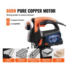 VEVOR 7.2amp Jig Saw 800w, 4-Stage Orbital 0-45° Bevel Curved Cutting, 6 Variable-speed Jigsaw with Laser Scale Ruler, 3100 Speed Corded  Power Tool Kit with Cutter Blades