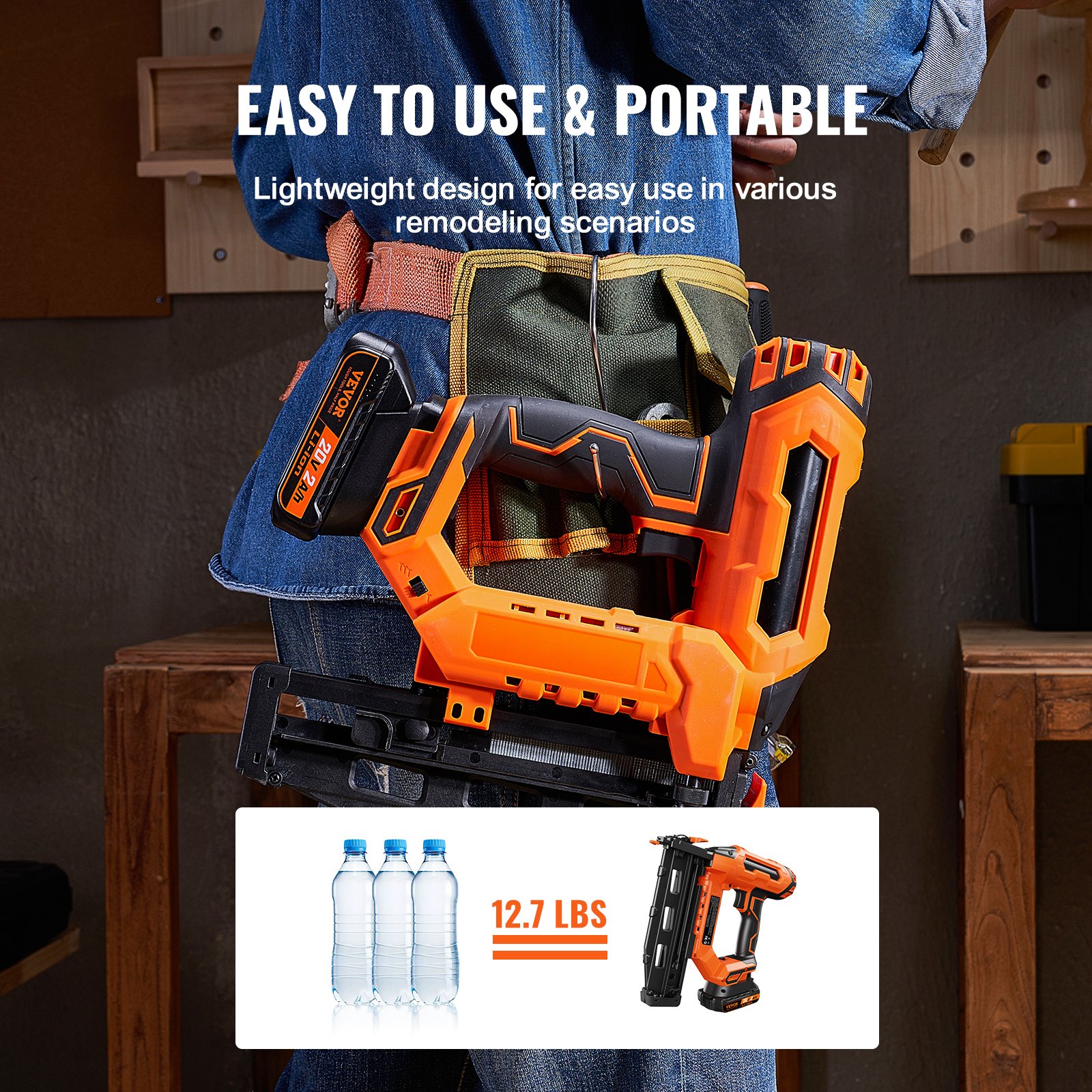 VEVOR Cordless Finish Nailer 20V Cordless Brad Nailer Kit 16Ga Nails Battery