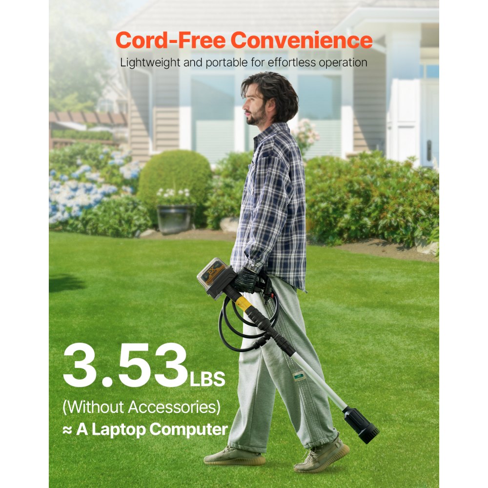 VEVOR Cordless Stick Water Transfer Pump, 2000 L/H, Portable Sump Pump with NPT3/4" Garden Hose, 1052 to 1375 mm Adjustable Height, Electric Utility Stick Pump for Pool, Garden, Pond (No Battery)