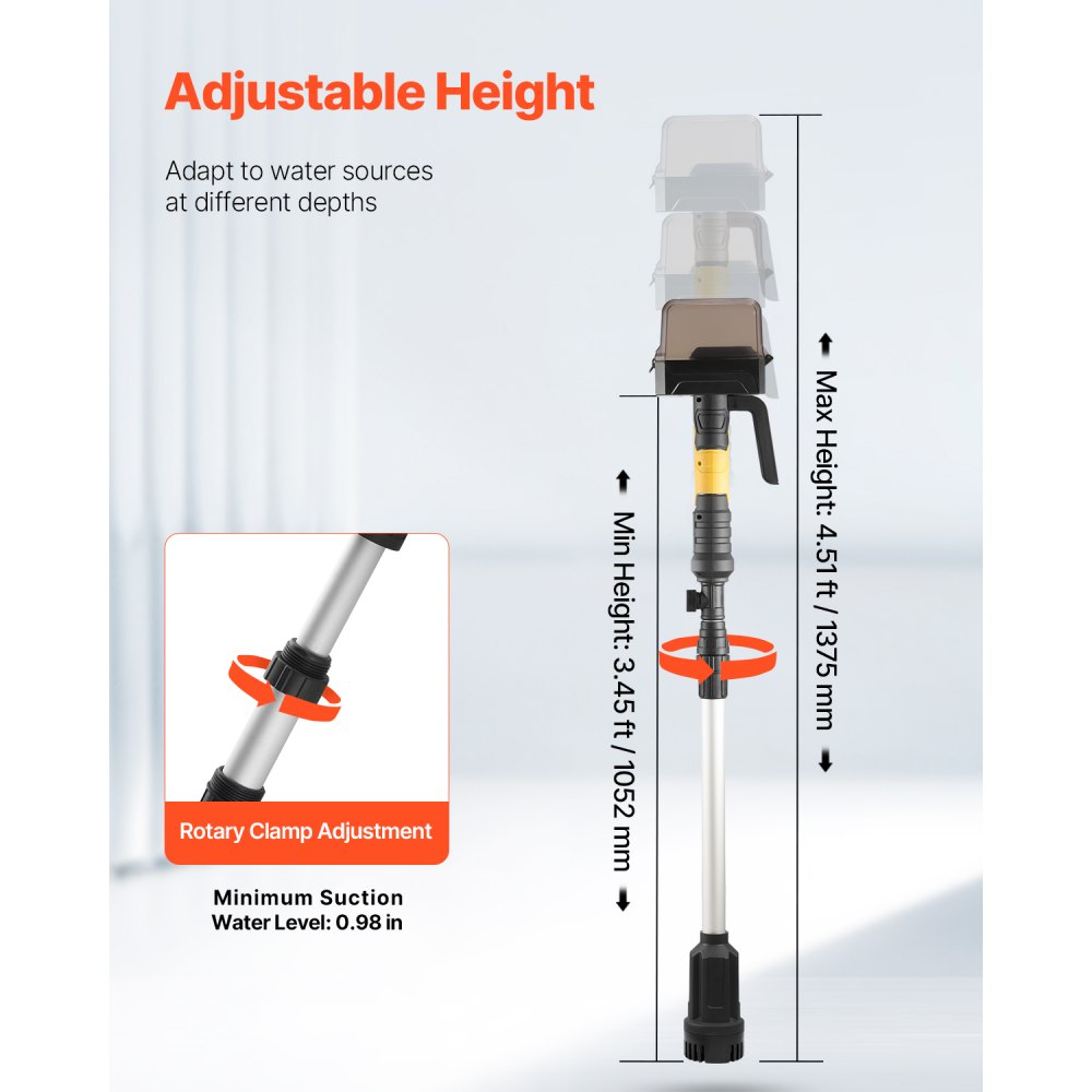 VEVOR Cordless Stick Water Transfer Pump, 33 L/min(528GPH), Portable Sump Pump with NPT3/4" Garden Hose, Compatible with Dewalt 20V MAX Battery (No Battery), Electric Utility Stick Pump for Pool, Garden, Pond
