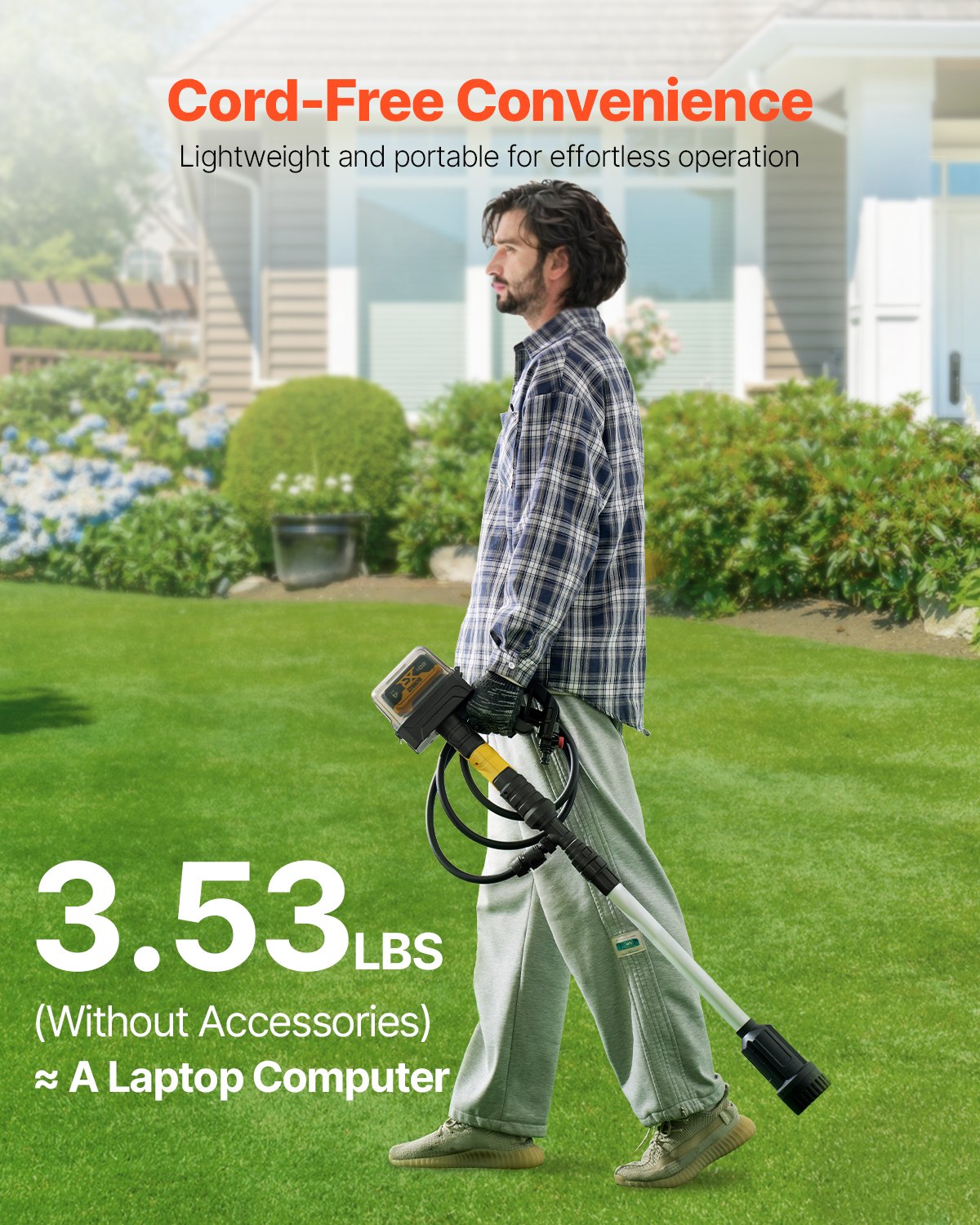 VEVOR Cordless Stick Water Transfer Pump, 2000 L/H, Portable Sump Pump with NPT3/4" Garden Hose, 1052 to 1375 mm Adjustable Height, Electric Utility Stick Pump for Pool, Garden, Pond (No Battery)