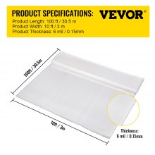 VEVOR Greenhouse Film, 10\' x 100\' Greenhouse Plastic Sheeting, 6 mil Thickness Suncover Greenhouse, 4 Year Clear Polyethylene Cover, UV Proof Farm Plastic Supply for Gardening, Farming and Agricultu