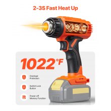 VEVOR Cordless Heat Gun Hot Air Gun with LED Light 6 Temperatures & 4 Nozzles