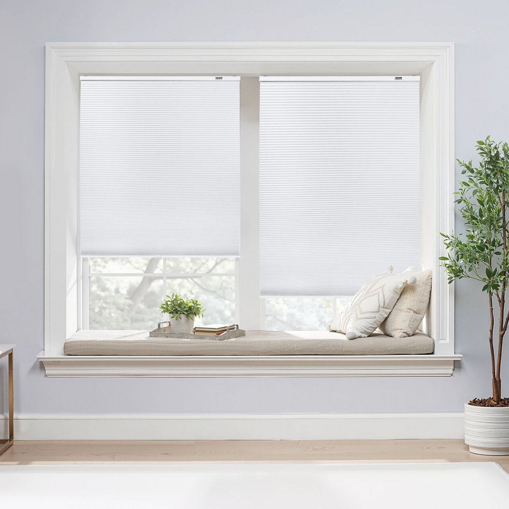 VEVOR Cellular Shades, 1 inch Light Filtering Cordless Cellular Blinds, Blackout Privacy Honeycomb Shades for Home Indoor Windows, Thermal Insulation Noise Reduction, for Living Room, Bedroom, White