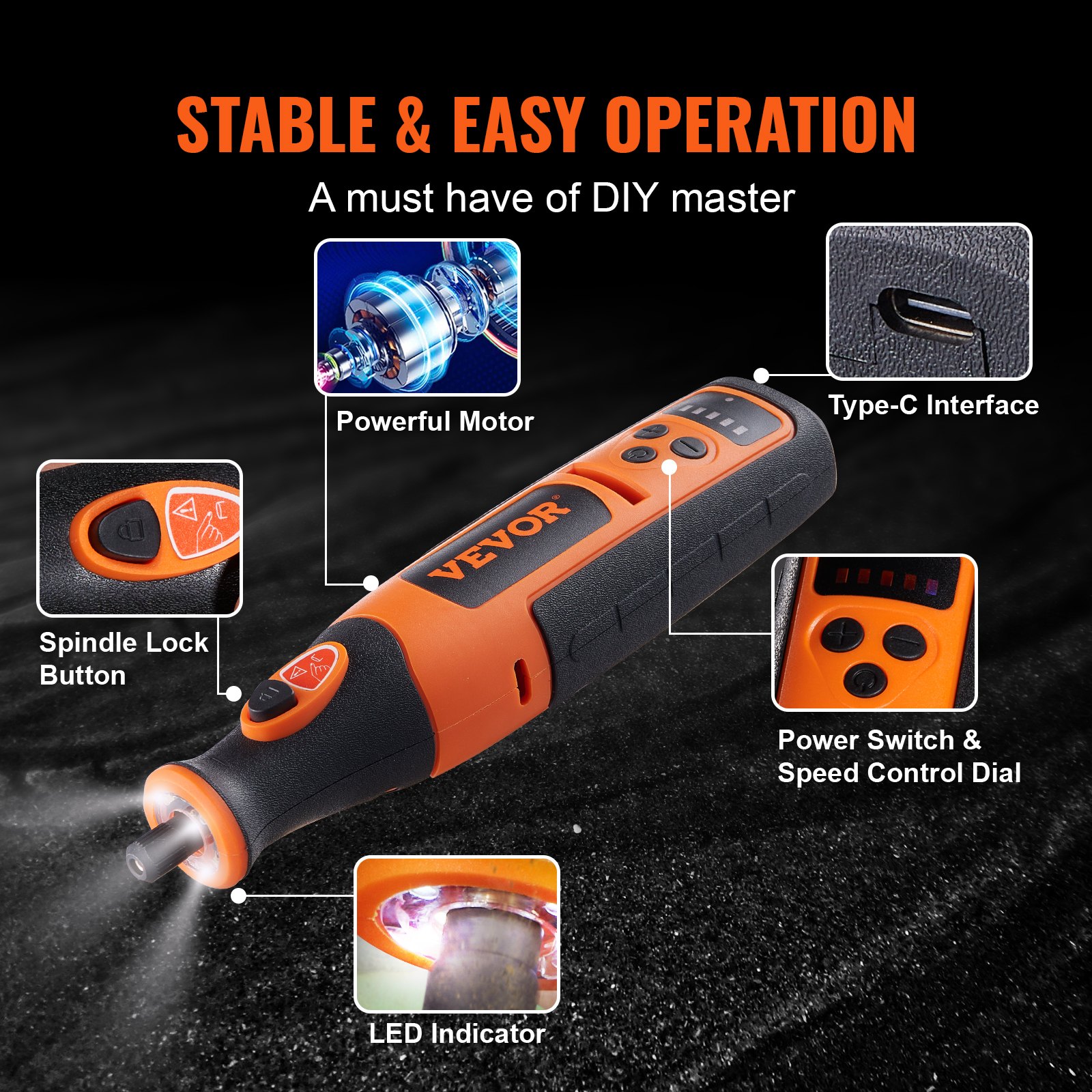 VEVOR Rotary Tool Kit Variable Speed Rotary Tool 118 PCS for Grinding Sanding