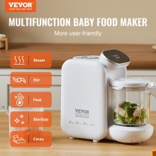 VEVOR Robot culinaire pour bébé, robot culinaire 430 W avec bol Tritan de 750 ml, acier inoxydable SUS304, mélangeur 5 en 1 pour purée de nourriture pour bébé, broyeur à vapeur pour aliments, fruits, légumes, viande