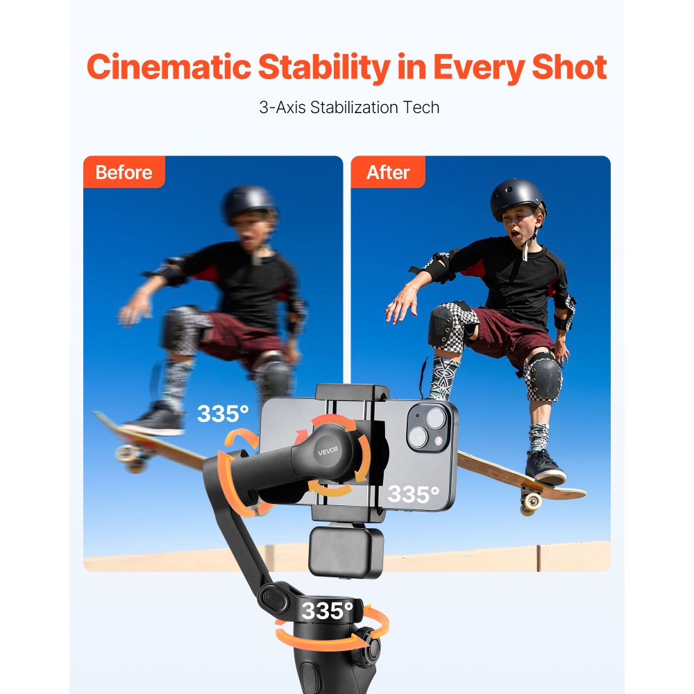 VEVOR Gimbal Stabilizer for Smartphone, 3-Axis Stabilization, Phone Gimbal for Android & iPhone with Magnetic Fill Light, Face Tracking, Gesture Control, Phone Stabilizer for Video Recording Vlogging