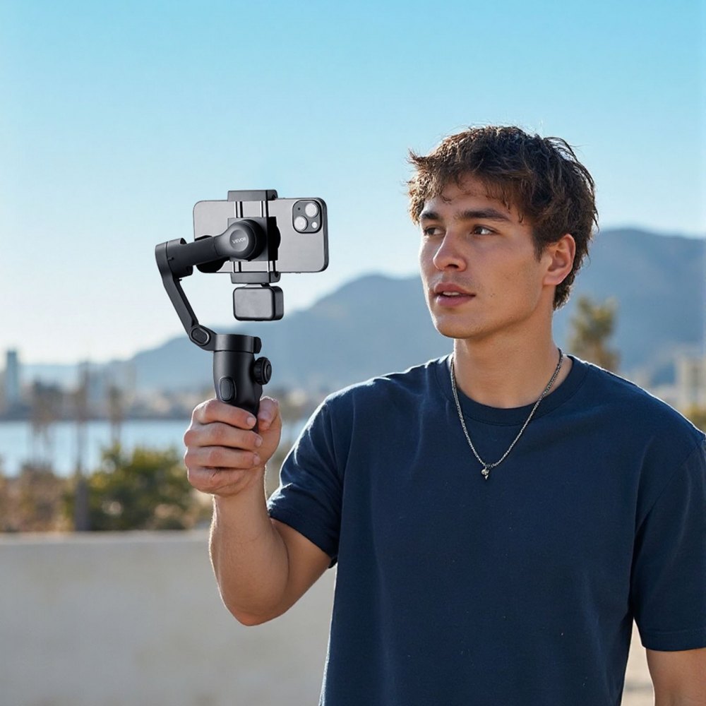 VEVOR Gimbal Stabilizer for Smartphone, 3-Axis Stabilization, Phone Gimbal for Android & iPhone with Magnetic Fill Light, Face Tracking, Gesture Control, Phone Stabilizer for Video Recording Vlogging