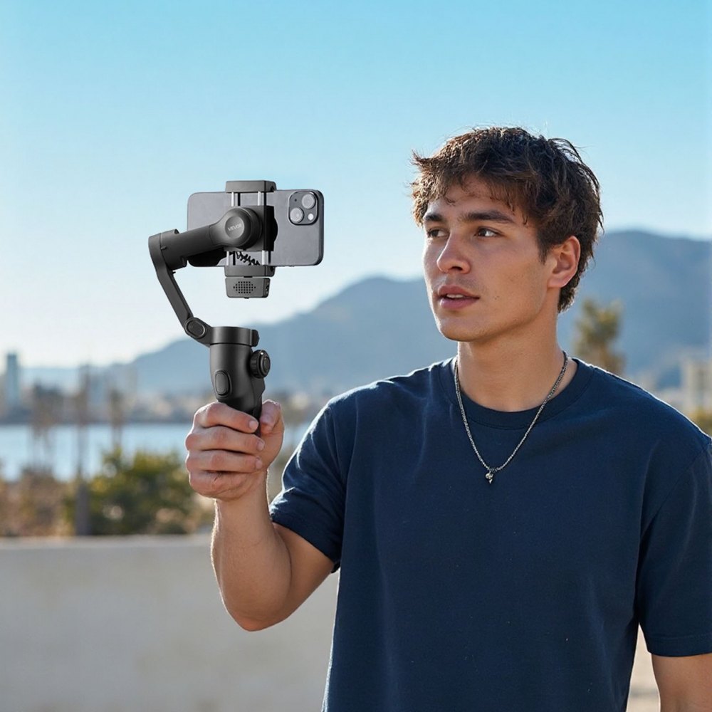 VEVOR Gimbal Stabilizer for Smartphone, 3-Axis Stabilization, AI-Powered Phone Gimbal for Android iPhone with Fill Light, Tripod, Auto Tracking, Portable Foldable Phone Stabilizer for Video Recording