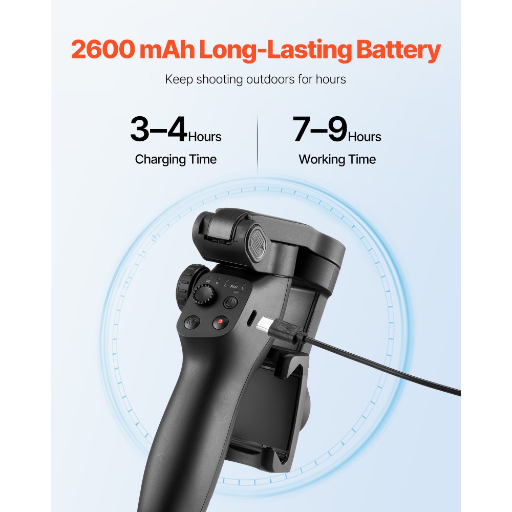 VEVOR Gimbal Stabilizer for Smartphone, 3-Axis Stabilization, Phone Gimbal for Android & iPhone with Face/Object Tracking, Tripod, Portable & Foldable Handheld Phone Stabilizer for Video Recording
