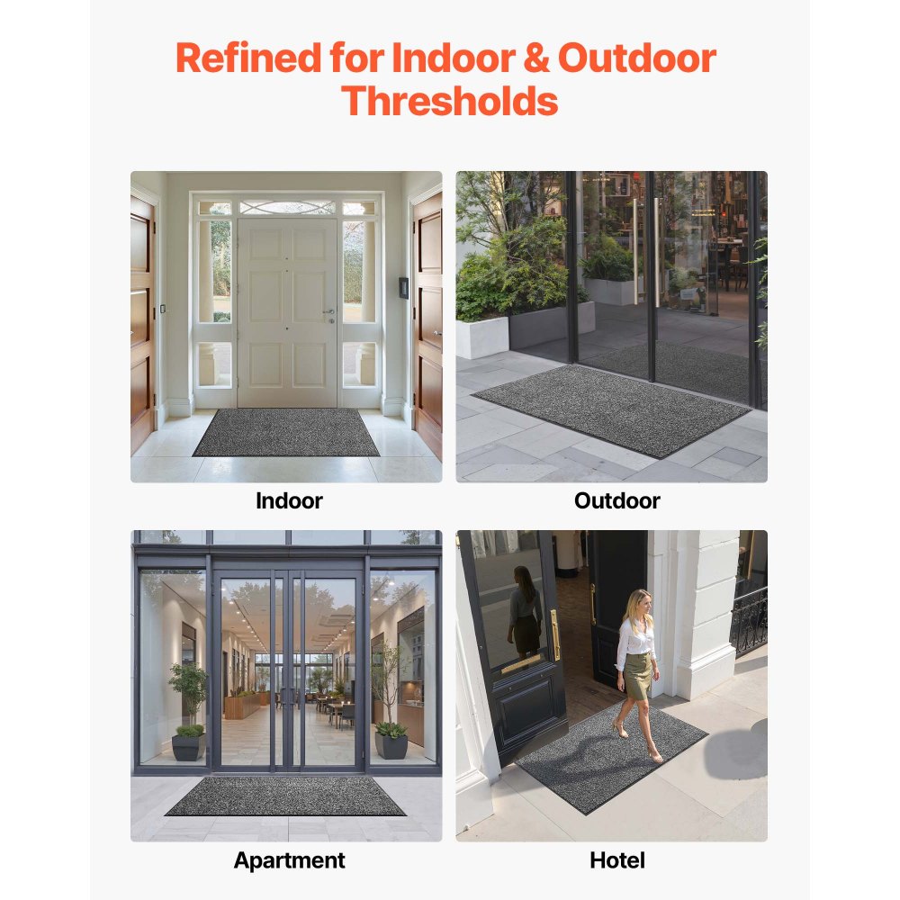 VEVOR Front Door Mat, 1524 x 914 mm Commercial Floor Mat for Indoor and Outdoor, Industrial Entrance Carpet with PVC Backing, Heavy Duty Washable Entry Rug for Hallway, Kitchen, Balcony, Garage, Grey