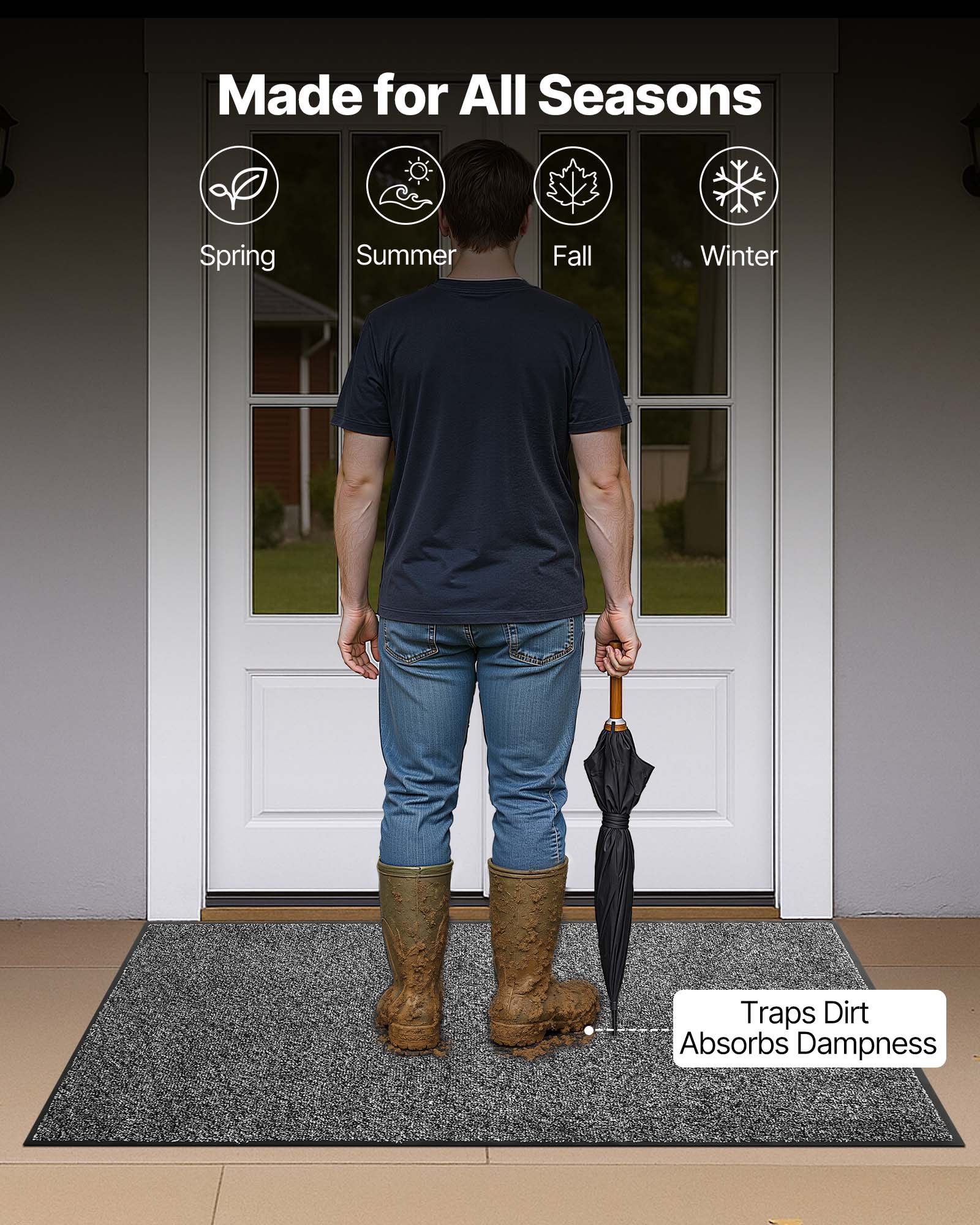 VEVOR Front Door Mat, 1524 x 914 mm Commercial Floor Mat for Indoor and Outdoor, Industrial Entrance Carpet with PVC Backing, Heavy Duty Washable Entry Rug for Hallway, Kitchen, Balcony, Garage, Grey