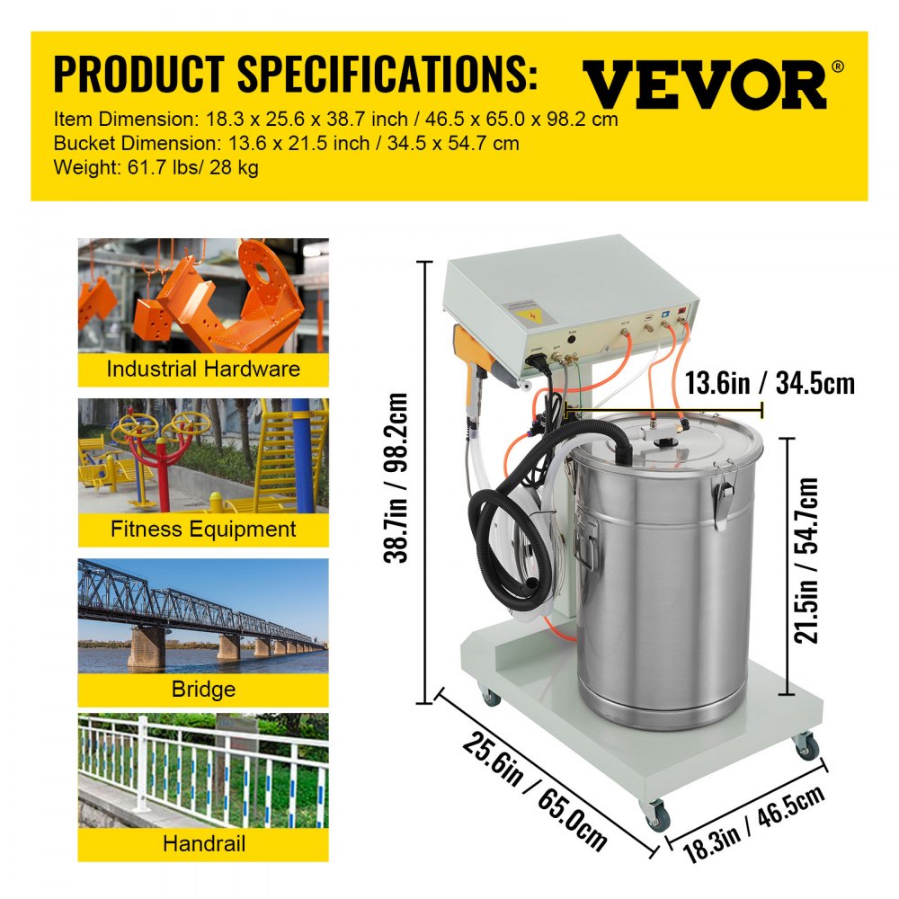 VEVOR Powder Coating Machine WX-101 Electrostatic Spray Powder Coating Machine 40W 50L Electrostatic Powder Coating System Spraying Gun Paint System Powder Coating Equipment