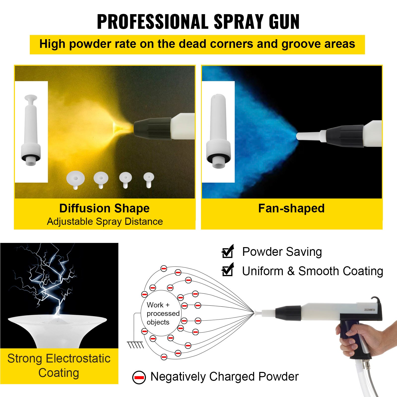 VEVOR Powder Coating Machine WX-958 Electrostatic Spray Powder Coating Machine 50W 45L Electrostatic Powder Coating System Spraying Gun Paint System Powder Coating Equipment