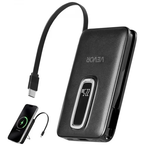 Power Bank 10000mAh VRURC - 4 Cables Integrados, Carga Rápida 22.5W, Pantalla LED, Negro