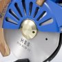 VEVOR electric rotary fabric cutter with hss blade and blue protective cover.