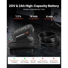 VEVOR Cordless Leaf Blower, 20V Powerful Electric Leaf Blower with 2.0Ah Battery, Fast Charging & Quiet Operation, 2 Speed Control, 450 CFM/110 MPH Lightweight Powered Blowers for Leaves Lawn Care