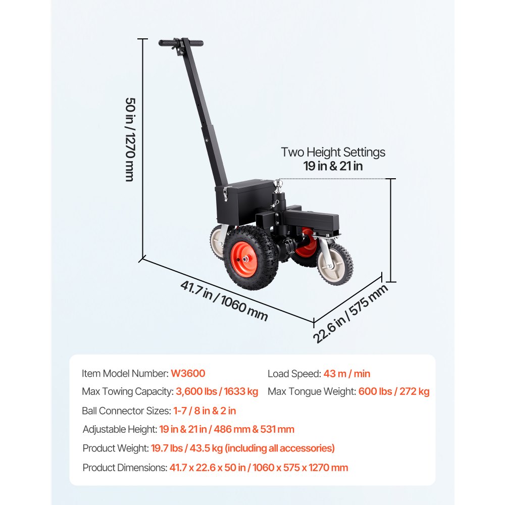VEVOR Electric Trailer Dolly, 3600 lbs Max Trailer Weight 600 lbs Max Tongue Weight, DC 24V 800W Motorized Trailer Dolly with 2 & 1-7/8 Inch Hitch Balls for RV Campers, Cargo & Utility, Boat Trailers