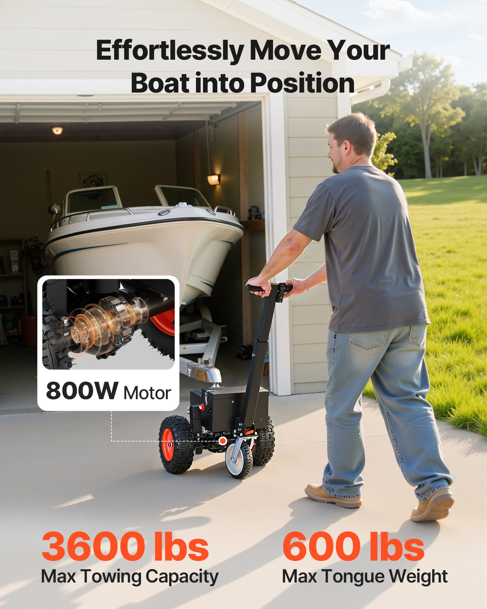 VEVOR Electric Trailer Dolly, 3600 lbs Max Trailer Weight 600 lbs Max Tongue Weight, DC 24V 800W Motorized Trailer Dolly with 2 & 1-7/8 Inch Hitch Balls for RV Campers, Cargo & Utility, Boat Trailers