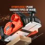 VEVOR Cordless Electric Hand Planer, 3-1/4" Width, 16500 RPM Handheld Wood Planer with 5/64" Adjustable Planing Depth HSS Blades Dual Side Dust Outlet, for Woodworking Wood Planing Surface Smoothing