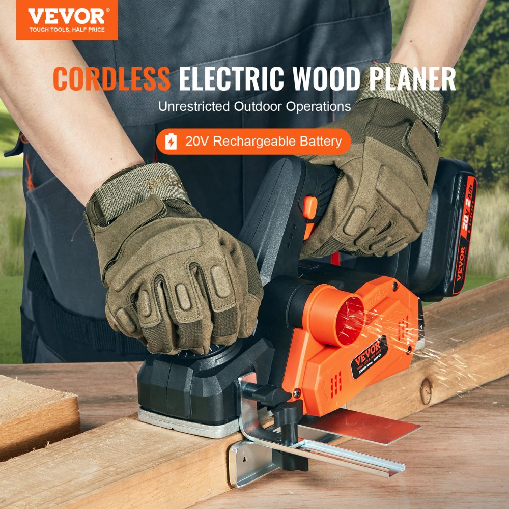 VEVOR Cordless Electric Hand Planer, 3-1/4 Width, 16000 RPM Handheld Wood  Planer with Battery 5/64 Adjustable Depth HSS Blades Dual Side Dust  Outlet, for Woodworking Wood Planing Surface Smoothing