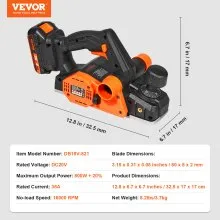 VEVOR Cordless Electric Hand Planer, 3-1/4" Width, 16000 RPM Handheld Wood Planer with Battery 5/64" Adjustable Depth HSS Blades Dual Side Dust Outlet, for Woodworking Wood Planing Surface Smoothing