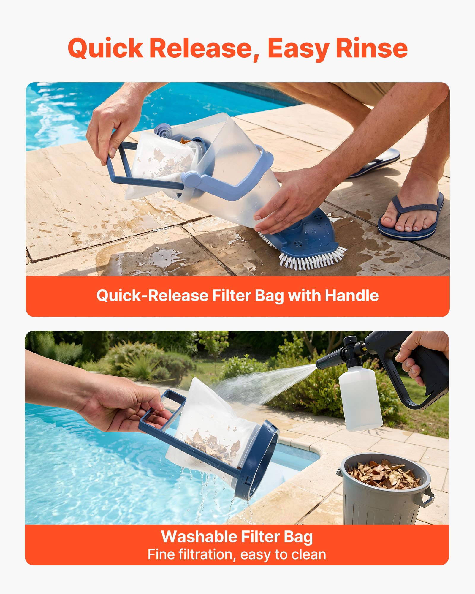 VEVOR Handheld Pool Vacuum, 26 GPM Cordless Spa Hot Tub Vacuum with Extension Pole, 60 Mins Running Time, Powerful Suction for Leaves and Debris, Rechargeable Pool Cleaner for Above Ground Pools