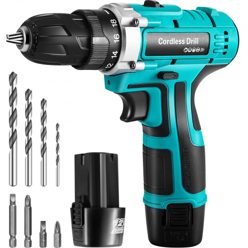 VEVOR Cordless Drill Driver, 12V Max Cordless Drill Combo Kit, 2/5" Keyless Chuck Impact Drill, Electric Screwdriver Set With 2 Speed, 18+1 Torque Cordless Drill for Home Improvement & DIY