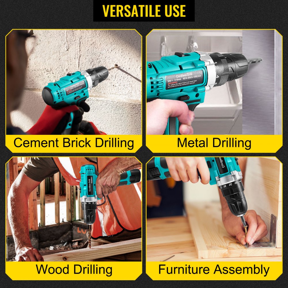 VEVOR Cordless Drill Driver, 12V Max Cordless Drill Combo Kit, 2/5" Keyless Chuck Impact Drill, Electric Screwdriver Set With 2 Speed, 18+1 Torque Cordless Drill for Home Improvement & DIY