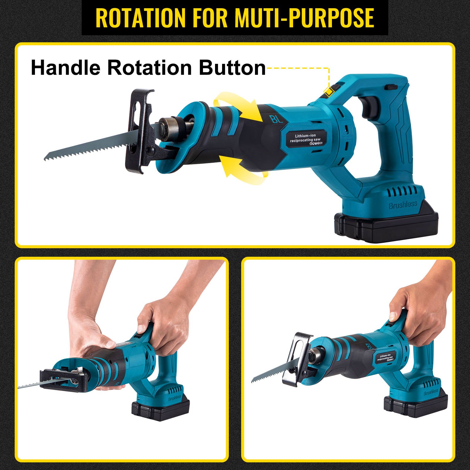 VEVOR Cordless Drill Combo Kit, Lithium-Ion Brushless 4-Pc Combo Kit, 20V Cordless Drill 2/5'', Reciprocating Saw 0-3000 SPM, 7.28" Cordless Circular Saw, Work Light, Power Tool Set for Improvement