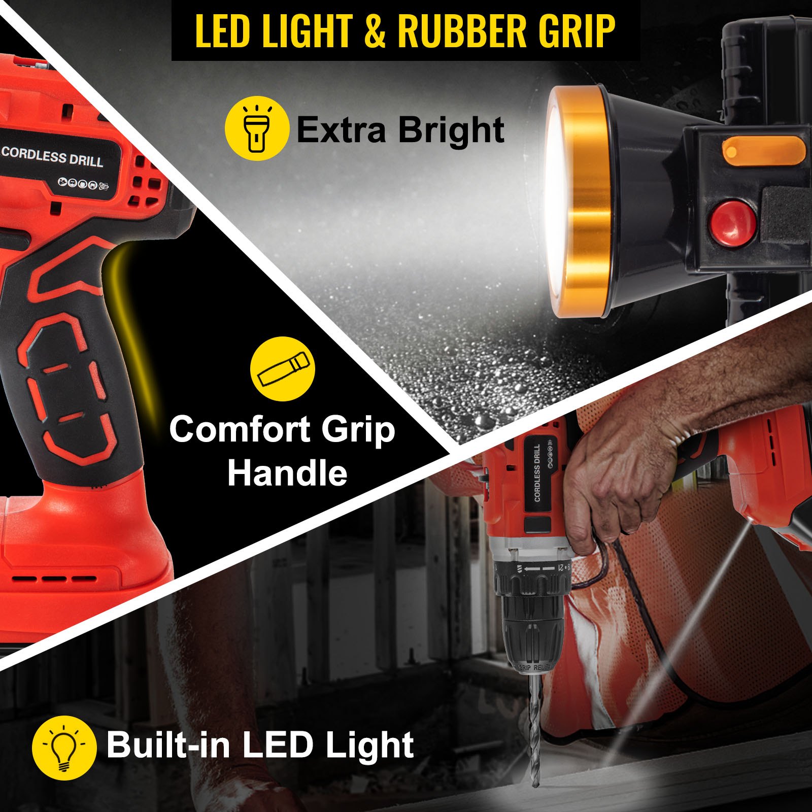 VEVOR Cordless Drill Combo Kit, Lithium-Ion Brushless 4-Pc Combo Kit, 20V Cordless Drill 2/5'', Reciprocating Saw 0-3000 SPM, 7.28" Cordless Circular Saw, Work Light, Power Tool Set for Improvement