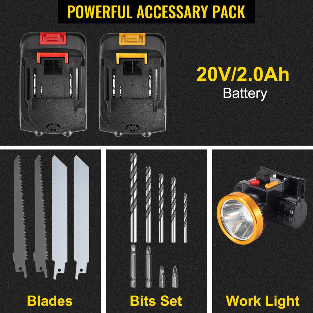 VEVOR Cordless Drill Impact Drill Reciprocating Saw Brushless Combo Kit 20V 4-Pc