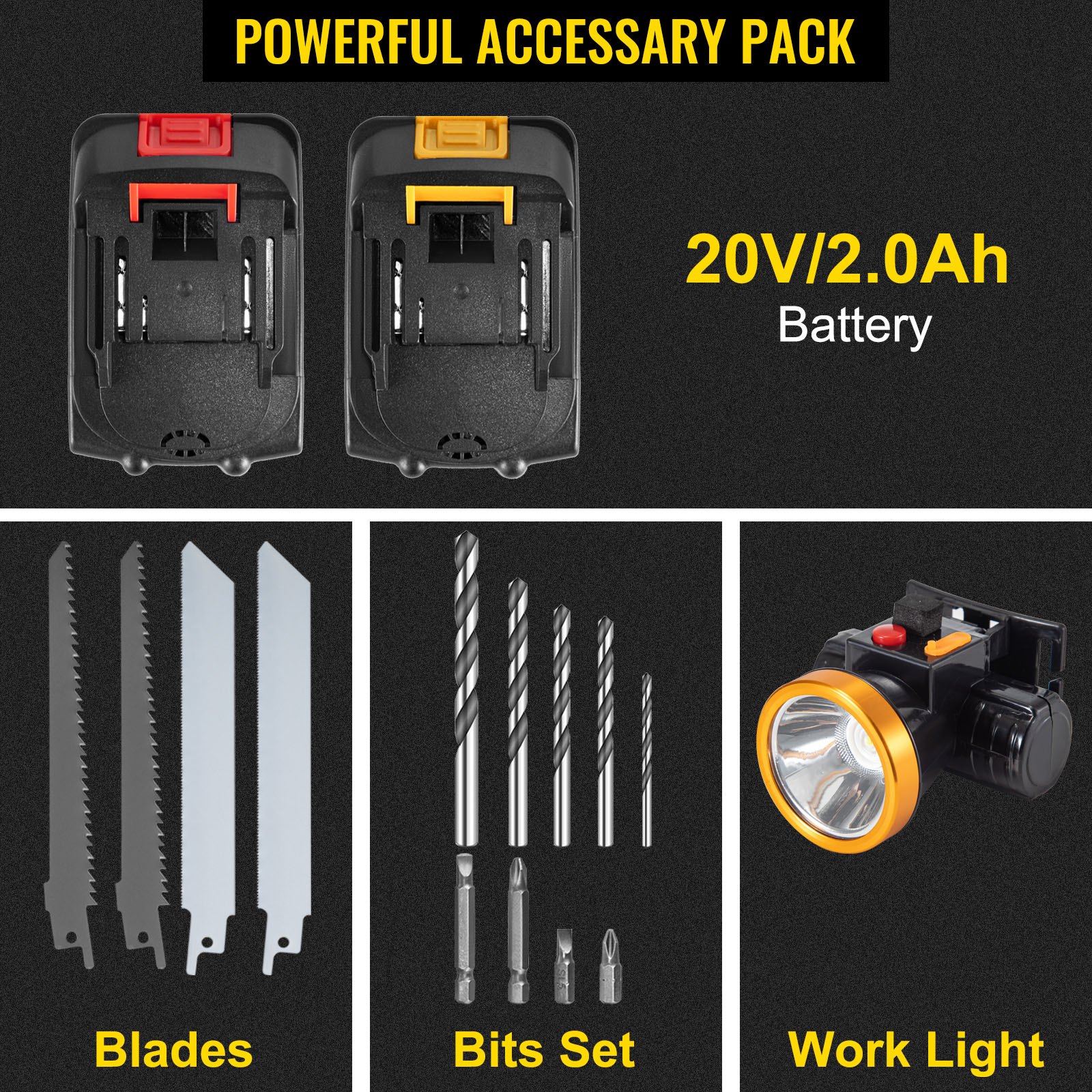 VEVOR 20V 4-Tool Combo Kit Cordless Drill Impact Driver Reciprocating Saw Light