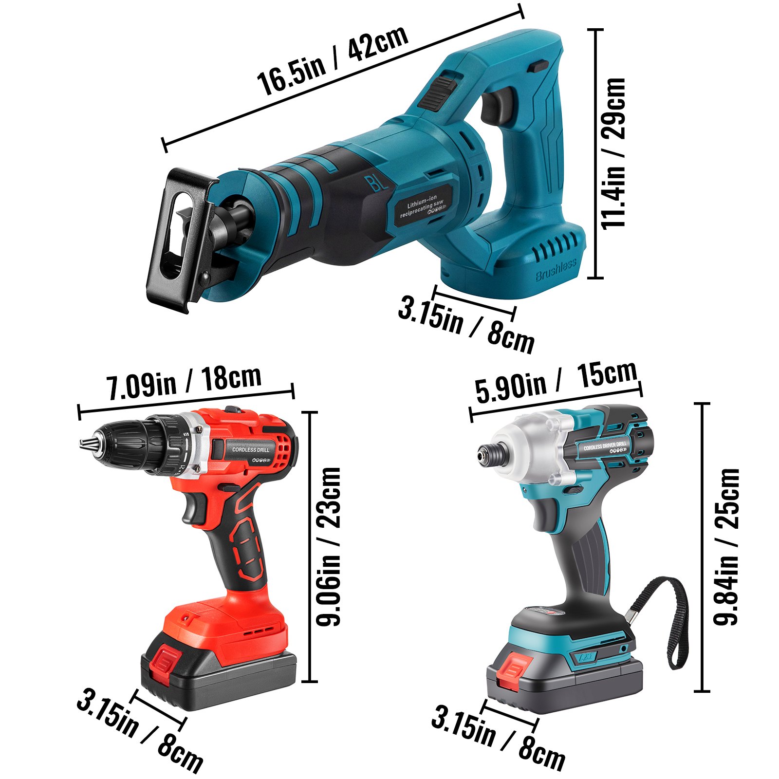 VEVOR 20V 4-Tool Combo Kit Cordless Drill Impact Driver Reciprocating Saw Light