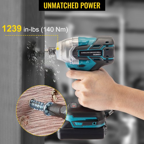 VEVOR Cordless Drill Driver, 20V Max Cordless Drill Combo Kit, 2/5" Hex Impact Drill, 0-2900 RPM Variable Speed Electric Impact Driver, 1239 in-lbs Torque Brushless Cordless Drill for Home Improvement
