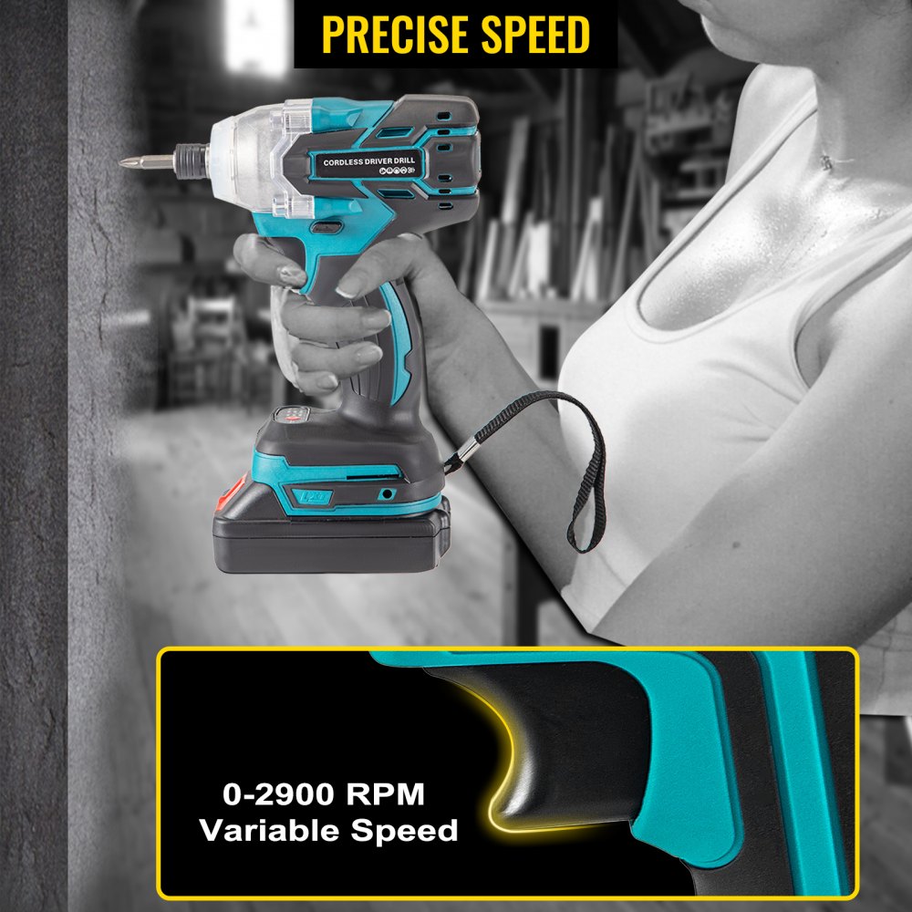 VEVOR Cordless Drill Driver, 20V Max Cordless Drill Combo Kit, 2/5" Hex Impact Drill, 0-2900 RPM Variable Speed Electric Impact Driver, 1239 in-lbs Torque Brushless Cordless Drill for Home Improvement