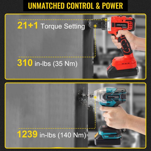 VEVOR Cordless Drill Combo Kit, 20V Max Cordless Drill 2 Speeds, 2/5" Keyless Chuck Electric Screwdriver, 1239 in-lbs Torque Impact Driver, Lithium-Ion Brushless 2-Tool Combo Kit for Home Improvement