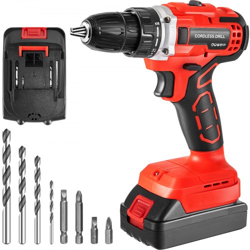 VEVOR Cordless Drill Driver, 20V 2Ah Cordless Drill Combo Kit, 2/5" Keyless Chuck Impact Drill, Electric Screwdriver Set With 2 Speed, 21+1 Torque Brushless Cordless Drill for Home Improvement & DIY