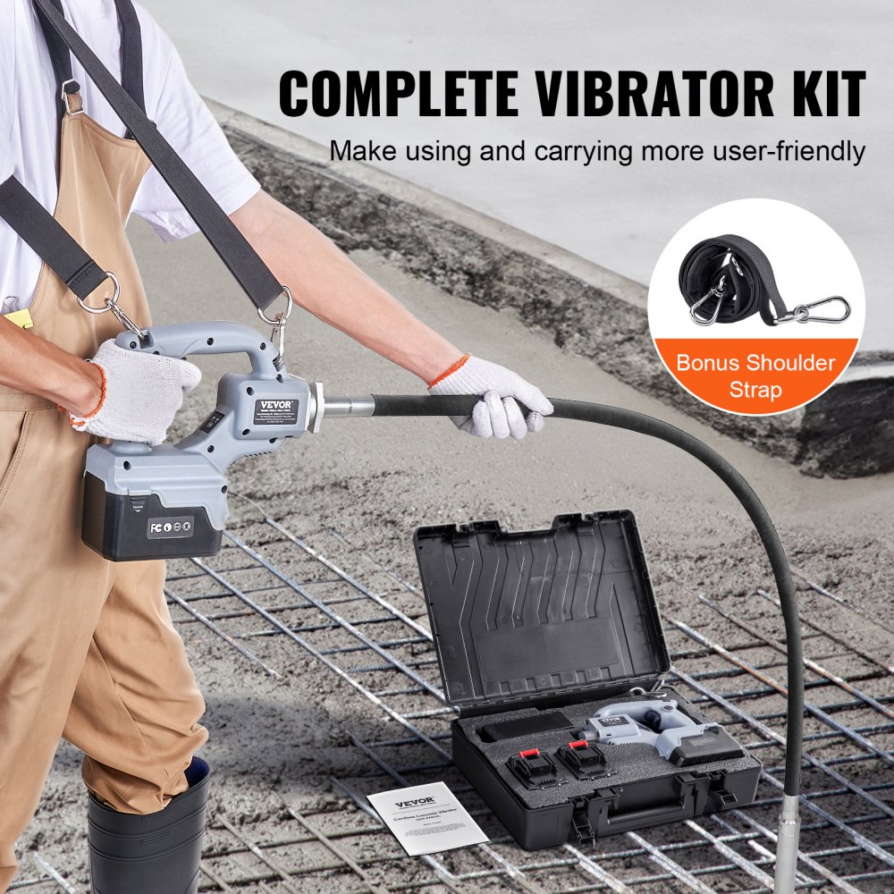 VEVOR Cordless Concrete Vibrator, 5.6 ft, Electric Vibrator 15500 VPM, Electric Concrete Vibrating Tool With 1.4'' Diameter Shaft Rod, Portable Pencil Cement Vibrator Remove Air Bubble & Concrete