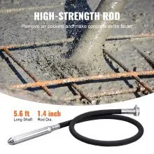 VEVOR Cordless Concrete Vibrator, 5.6 ft, Electric Vibrator 15500 VPM, Electric Concrete Vibrating Tool With 1.4'' Diameter Shaft Rod, Portable Pencil Cement Vibrator Remove Air Bubble & Concrete
