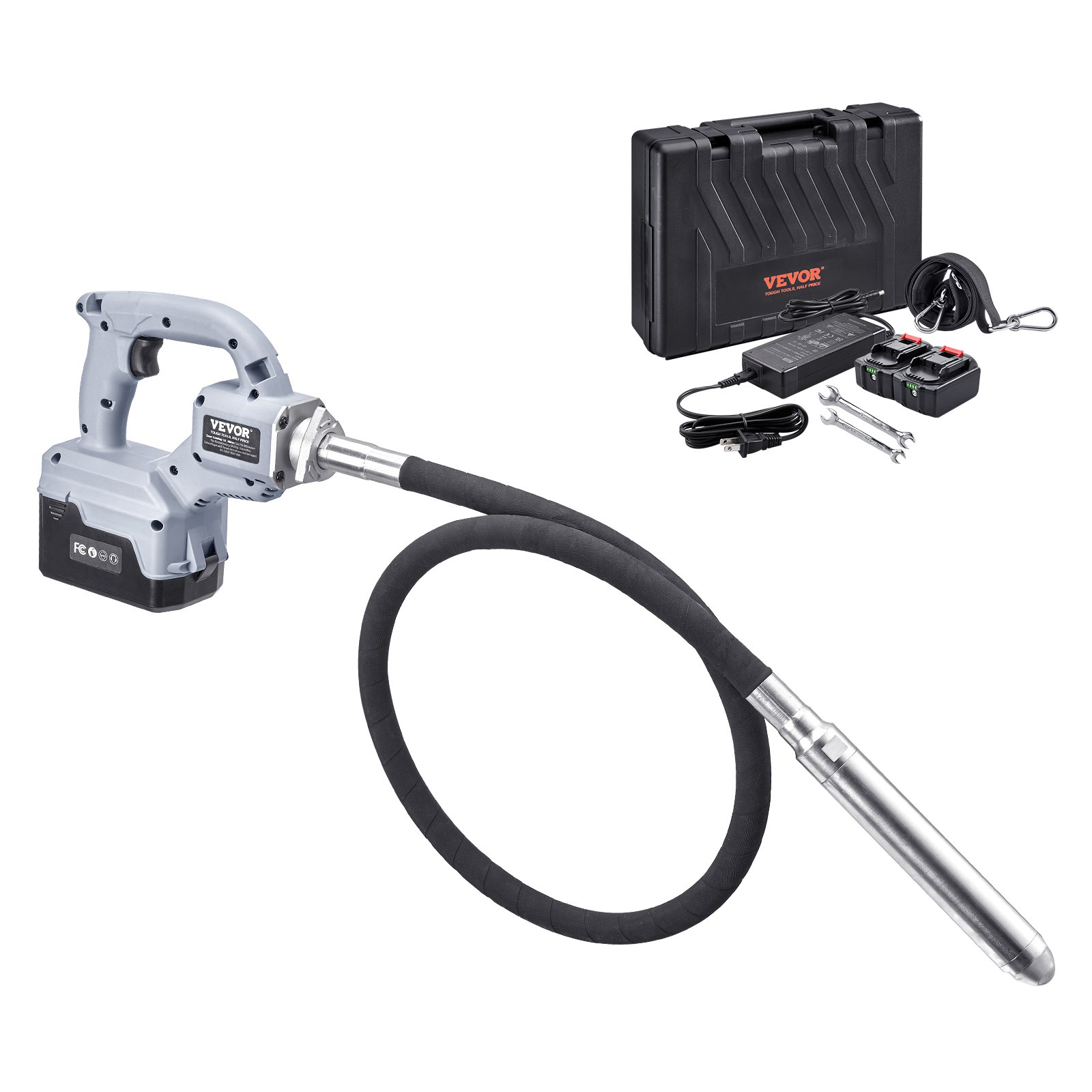VEVOR Cordless Concrete Vibrator, 5.6 ft, Electric Vibrator 15500 VPM, Electric Concrete Vibrating Tool With 1.4'' Diameter Shaft Rod, Portable Pencil Cement Vibrator Remove Air Bubble & Concrete