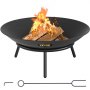 VEVOR Fire Pit Bowl, tigela de fogo redonda profunda de aço carbono de 22 polegadas, queima de madeira para pátios externos, quintais e usos de acampamento, com furo de drenagem e bastão de lenha, preto