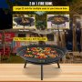 VEVOR Fire Pit Bowl, 22-Inch Deep Round Carbon Steel Fire Bowl, Wood Burning for Outdoor Patios, Backyards & Camping Uses, with A Drain Hole and A Firewood Stick, Black