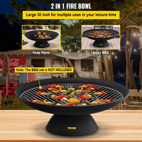 VEVOR Fire Pit Bowl, 30-Inch Deep Round Cast Iron Fire Bowl, Wood Burning for Outdoor Patios, Backyards & Camping Uses, with A Stable Bowl Designed Base and A Firewood Stick, Black