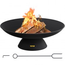 VEVOR Fire Pit Bowl, 30-tums djup rund eldskål i gjutjärn, vedeldning för uteplatser, bakgårdar och campingbruk, med en stabil skål designad bas och en vedpinne, svart