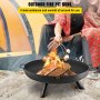 VEVOR Fire Pit Bowl, tigela de fogo redonda profunda de aço carbono de 28 polegadas, queima de madeira para pátios externos, quintais e usos de acampamento, com furo de drenagem, alças portáteis e um bastão de lenha, preto